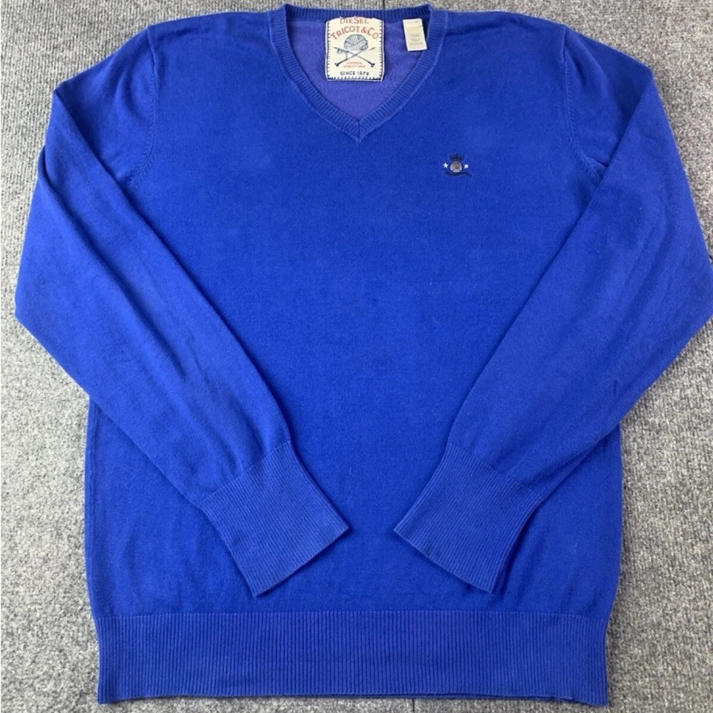 Diesel Tricot & Co Mens Cotton Blend Long Sleeve V Neck Sweater
Size XL Blue